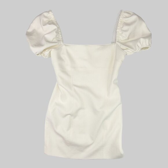 5 Γ 7 Cinq a Sept Fitted Mini Cocktail Dress White Puff Sleeves Squareneck s 10 - Picture 5 of 9